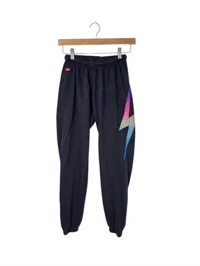 Aviator Nation Bolt Sweatpants Charcoal Rainbow Pink Women's XS Beach